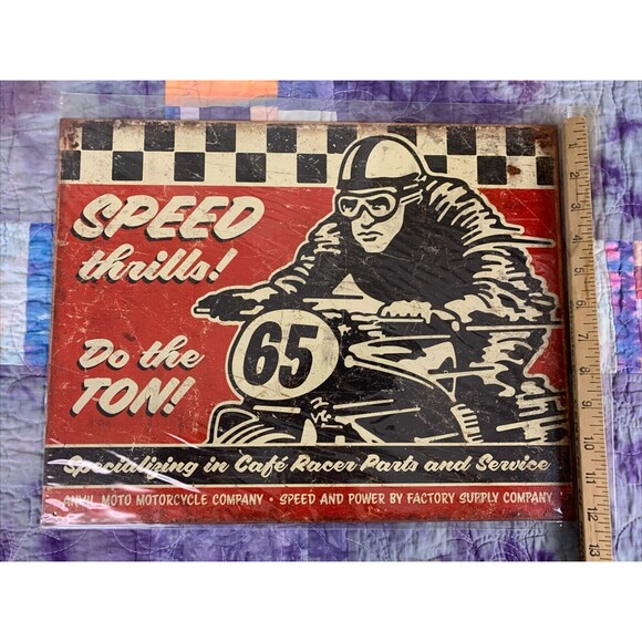 Speed Thrills Anvil Moto Metal 16x12.5 Sign Wall Decor Motorcycles Garage Shop - Picture 3 of 3